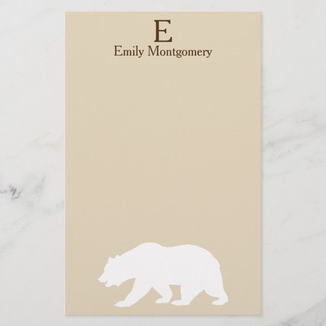 Rustic White Bear Silhouette | Monogram Brevpapper (Framsida)