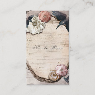 Rustic White Birch Blommigt & Hummingbird Elegant Visitkort