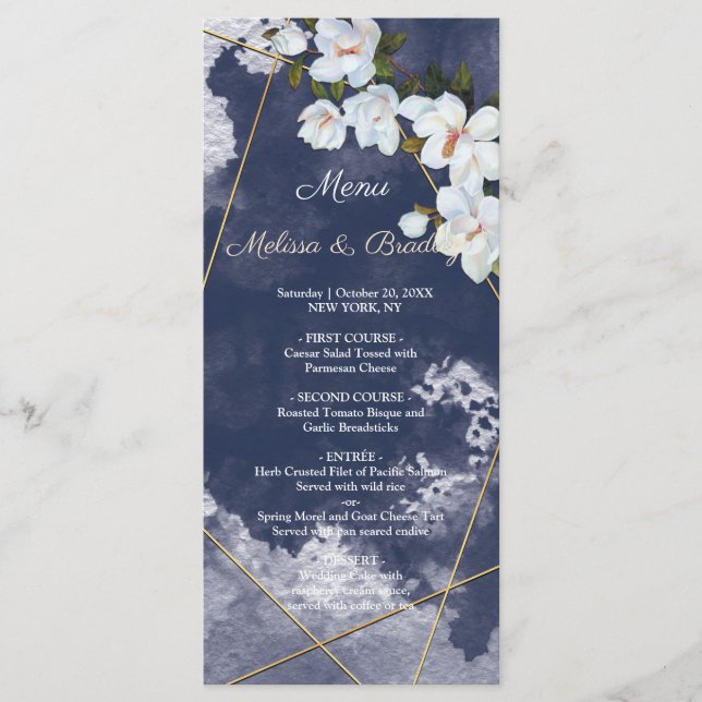 Rustic White Blommigt Bröllop Menu Program (Framsida)