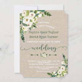Rustic White Blommigt Burlap Handwrite Bröllop Inbjudningar