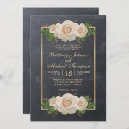 Rustic White Blommigt Chalkboard Formal | BRÖLLOP Inbjudningar