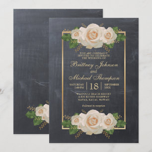 Rustic White Blommigt Chalkboard Formal BRÖLLOP Inbjudningar