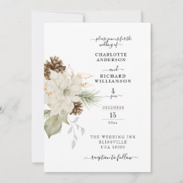 Rustic White Blommigt med Pinecone Inbjudningar