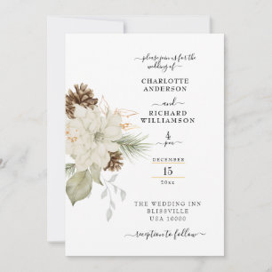 Rustic White Blommigt med Pinecone Inbjudningar