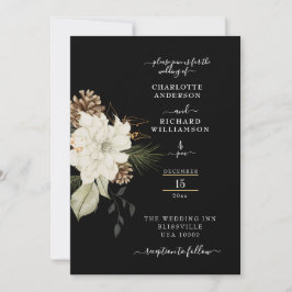 Rustic White Blommigt med Pinecone Ion Black Inbjudningar