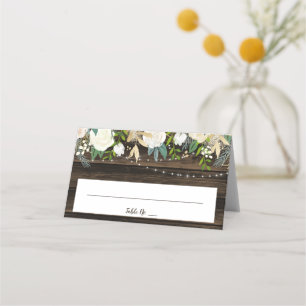 Rustic White Blommigt String Ljus Bröllop är mappa Placeringskort