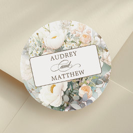 Rustic White Blooms Bröllop Runt Klistermärke