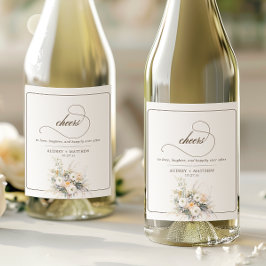 Rustic White Blooms Cheers Bröllop Vinflaska Etikett
