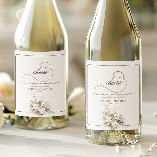 Rustic White Blooms Cheers Bröllop Vinflaska Etikett