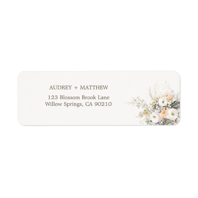 Rustic White Blooms Returadress Etikett (Framsidan)