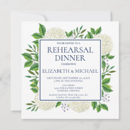 Rustic White Blue Hydrangeas Watercolor Rehearsal Inbjudningar