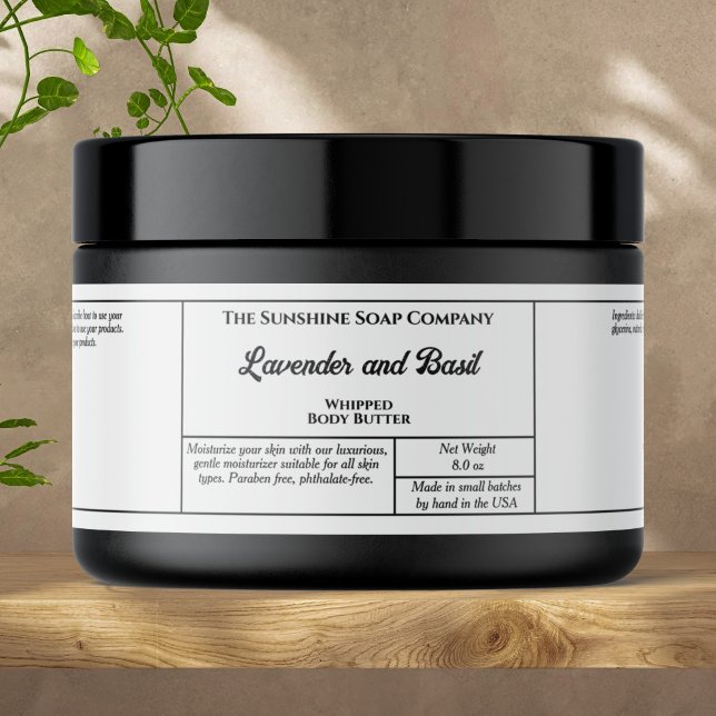 Rustic white body butter or cosmetics jar label vattenflaska etikett (Skapare uppladdad)