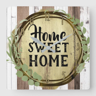 Rustic White & Brown Wood Botanical Wandeann Barn Fyrkantig Klocka