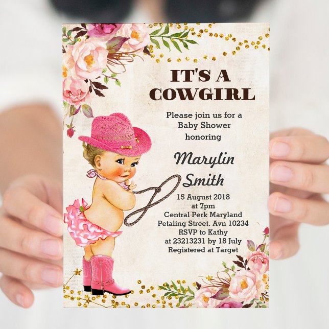 Rustic White Cowgirl Baby Shower Card Inbjudningar (Skapare uppladdad)