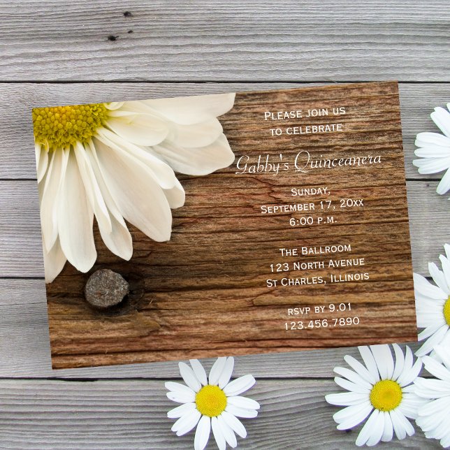 Rustic White Daisy Barn Wood Land Quinceanera Inbjudningar (Skapare uppladdad)