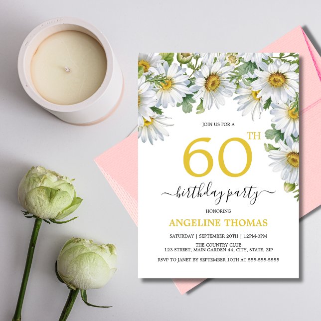 Rustic White Daisy Blommigt Botaniskt födelsedag Inbjudningar (Skapare uppladdad)