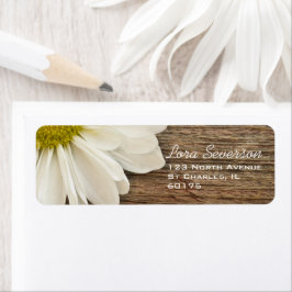 Rustic White Daisy Brown Barn Wood Returadress Etikett