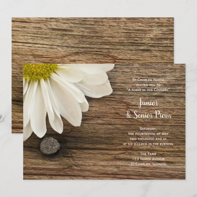 Rustic White Daisy Land Junior / Senior Prom Inbjudningar (Fram/baksida)