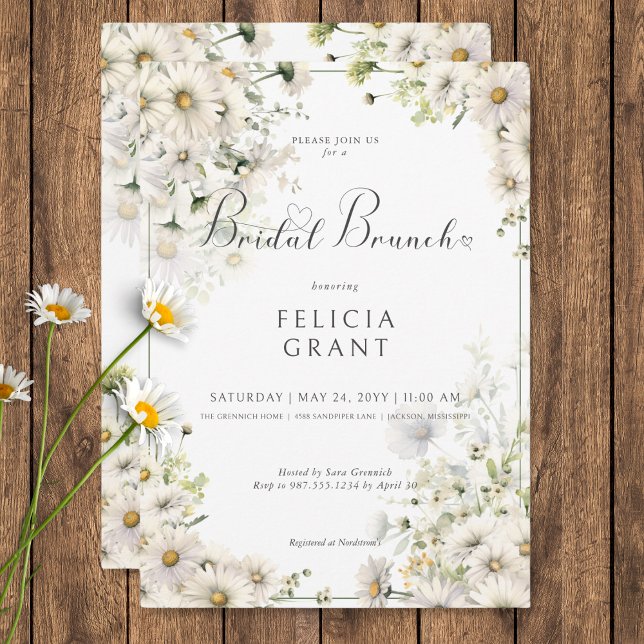 Rustic White Daisy Möhippa Brunch Inbjudningar (Rustic White Daisies Bridal Brunch Invitation)