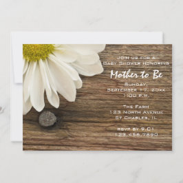 Rustic White Daisy och Barn Wood Baby Shower Inbjudningar