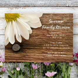 Rustic White Daisy och Barn Wood Family Reunion Inbjudningar