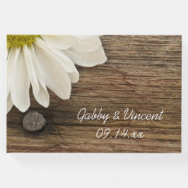 Rustic White Daisy och Barn Wood Landsbyggsbröllop Gästböcker