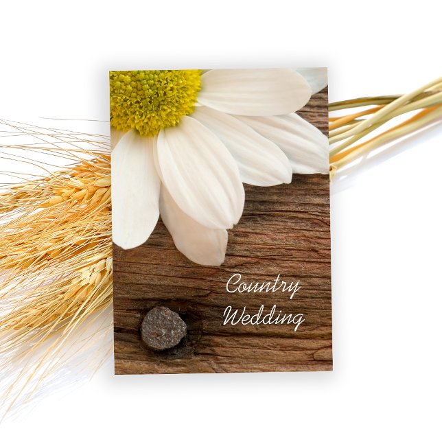 Rustic White Daisy och Barn Wood Landsbyggsbröllop Inbjudningar (Skapare uppladdad)