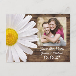 Rustic White Daisy Wood Photo Bröllop Spara Date Meddelande Vykort