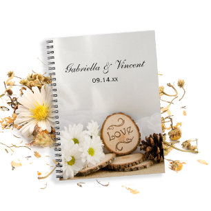 Rustic White Daisy Woodland Bröllop Anteckningsbok Med Spiral