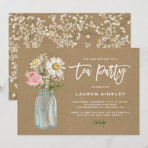 Rustic White-Daisyn i Mason Burk Kraft Tea Party Inbjudningar