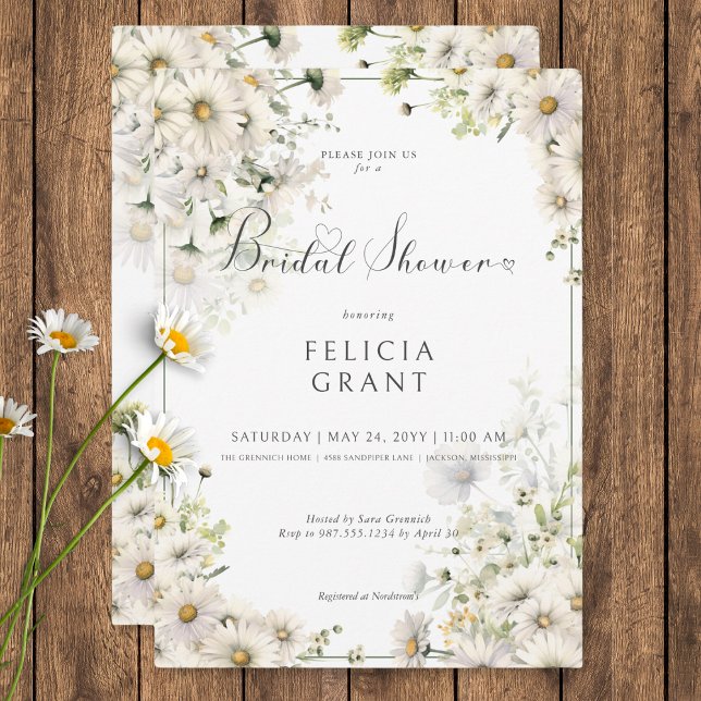 Rustic White Daisys Möhippa Inbjudningar (Rustic White Daisies Bridal Shower Invitation)