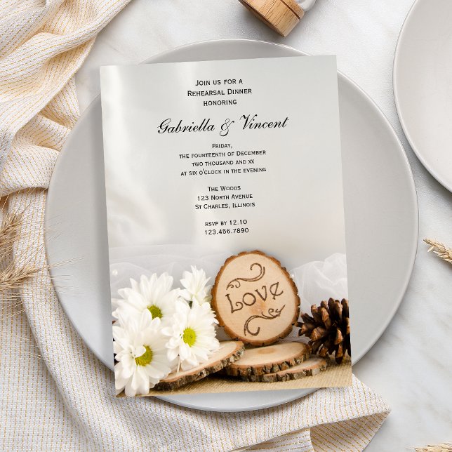 Rustic White Daisys Woodland Rehearsal Dinner Inbjudningar (Skapare uppladdad)