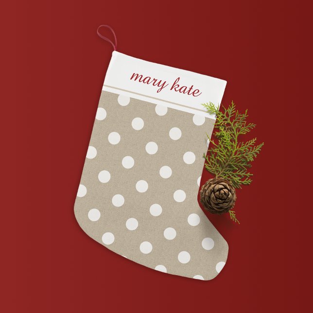 Rustic White Faux Burlap Polka Dot Liten Julstrumpa (Skapare uppladdad)