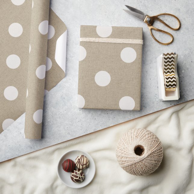 Rustic White Faux Burlap Polka Dot Mönster Presentpapper (Hantverk)