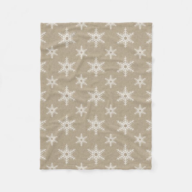 Rustic White Faux Burlap Snowflake Mönster Fleecefilt (Framsidan)