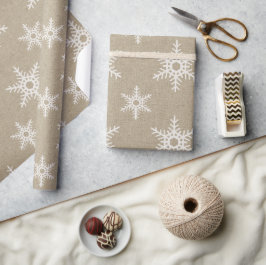 Rustic White Faux Burlap Snowflake Mönster Presentpapper