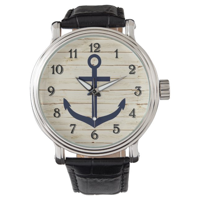 Rustic White Faux Wood med Anchor Armbandsur (Framsida)