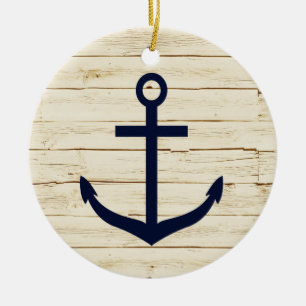 Rustic White Faux Wood med Anchor Julgransprydnad Keramik