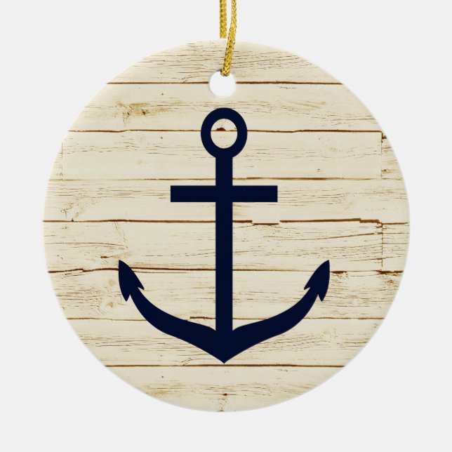 Rustic White Faux Wood med Anchor Julgransprydnad Keramik (Framsidan)