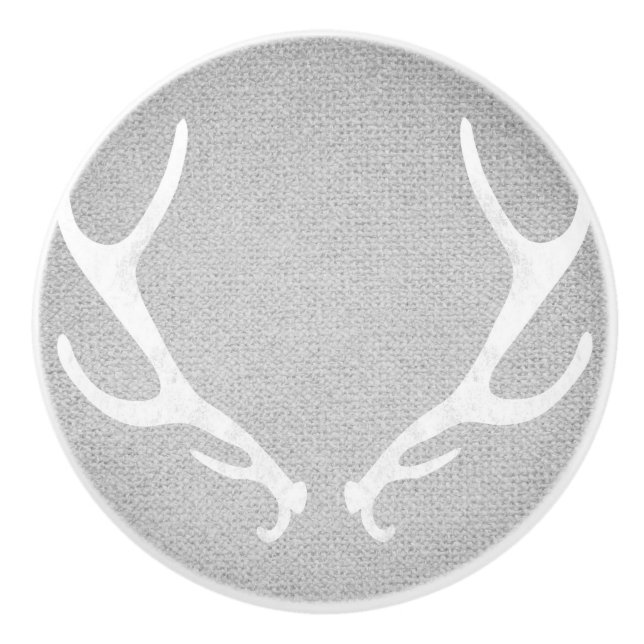 Rustic White & Grått Hjort Antlers Burlap Land Knopp (Framsidan)