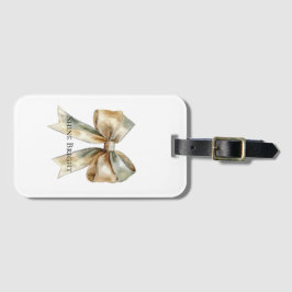 Rustic White Green Gold Bow Personalized Bagagebricka
