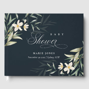 Rustic White Greenery Blommigt Bunch Baby Shower Gästböcker