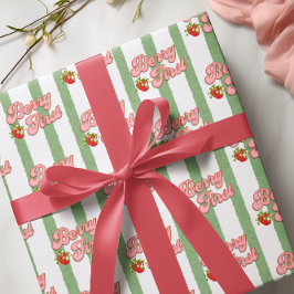 Rustic White Grönt Berry First Birthday jordgubber Presentpapper