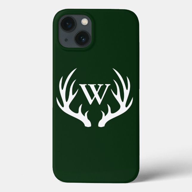 Rustic White Hjort Antlers Anpassningsbar Monogram (Baksida)