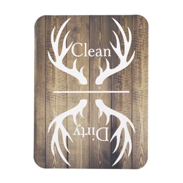 Rustic White Hjort Antlers & Barn Wood Dishwasher Magnet (Vertikal)