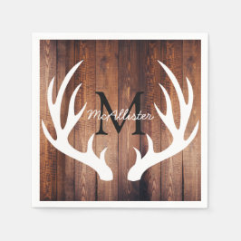 Rustic White Hjort Antlers Barn Wood - Personlig Pappersservett