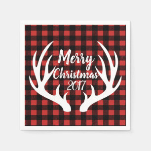 Rustic White Hjort Antlers Buffalo Check Play Pappersservett