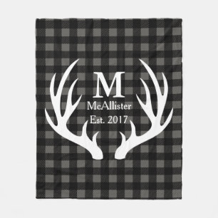 Rustic White Hjort Antlers check Plade Family Namn Fleecefilt