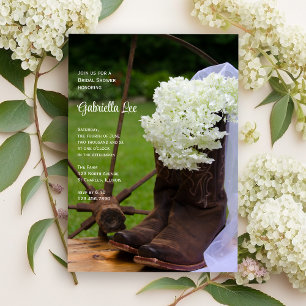 Rustic White Hydrangeas CowboyBoots Möhippa Inbjudningar