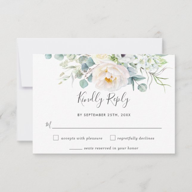 Rustic White Ivory Peony Blommigt Greenery Bröllop OSA Kort (Framsida)